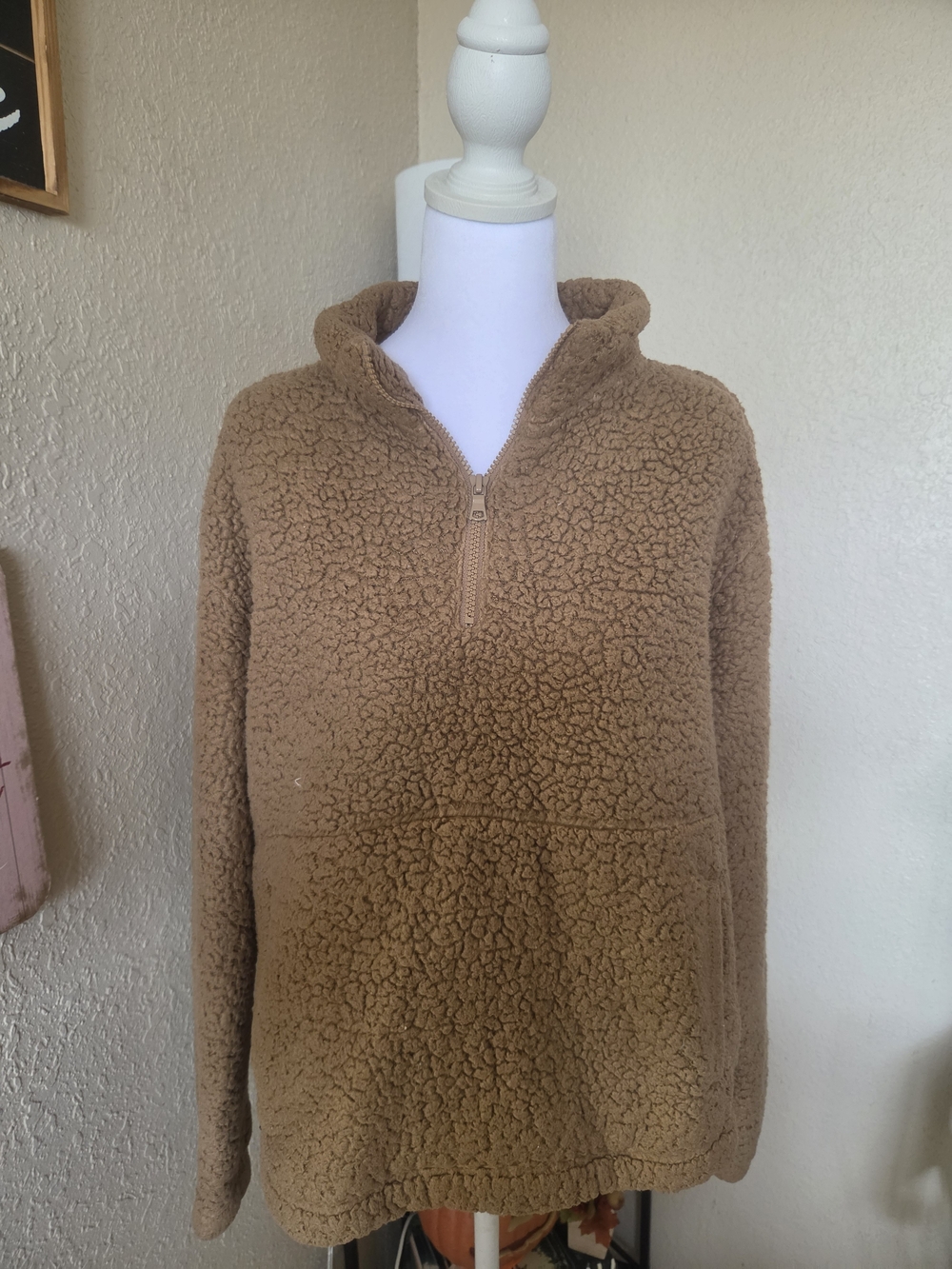 GAP Teddy Sherpa Half-Zip Cowl Pullover - Camel